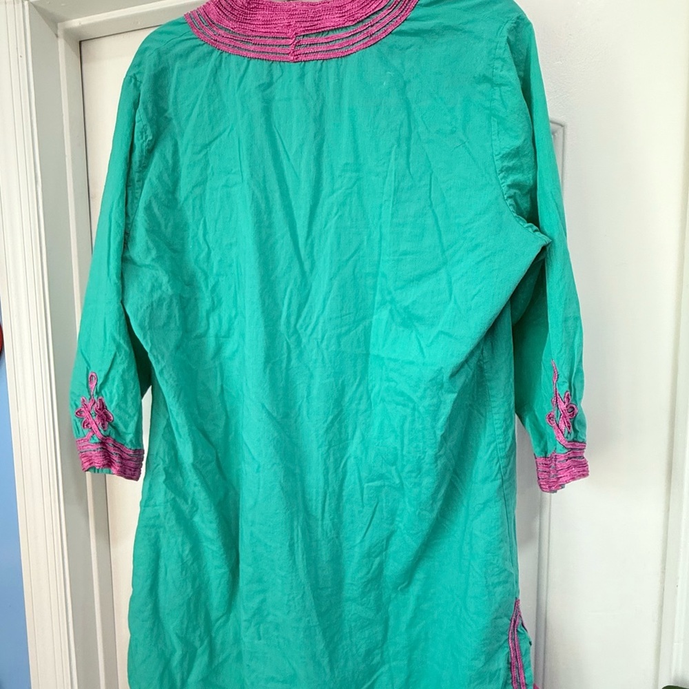 Teal and Pink Tunic Gretchen Scott 20” pit to pit 100% cotton - Picture 2 of 5